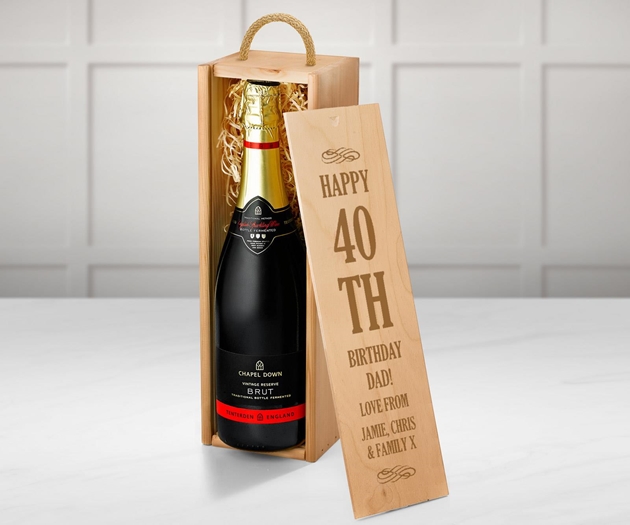 Birthday Chapel Down Sparkling English Wine Gift Box With Engraved Personalised Lid